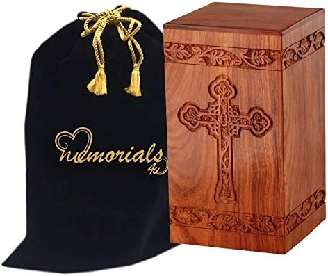 Solid Rosewood Cremation Urn with Hand-Carved Cross Design P590108