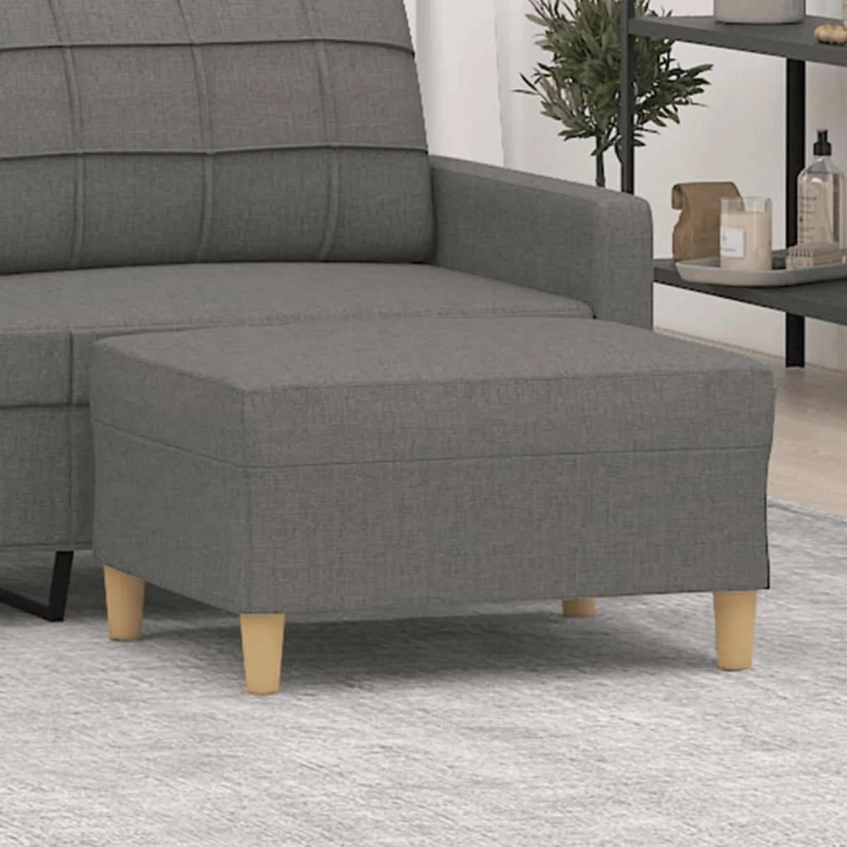 Fabric Padded Seat Ottoman with Wood Legs Dark Gray Stool T464313