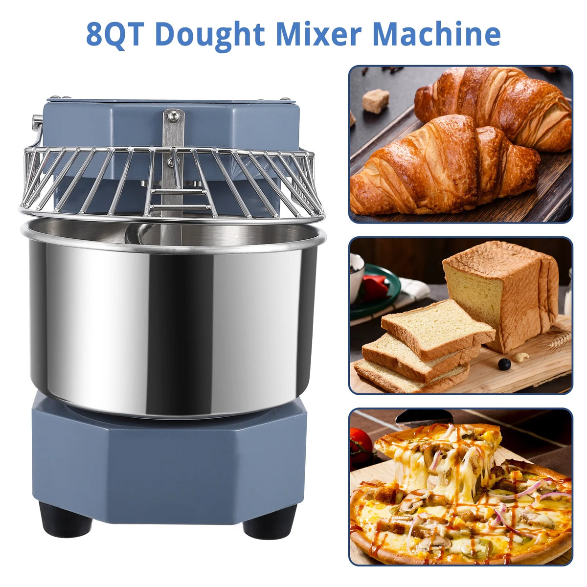 Commercial Dough Mixer, 8Qt Capacity, 450W Dual Rotating Dough Kneading Machine with Stainless Steel Bowl, Safety Shield, 110V M208