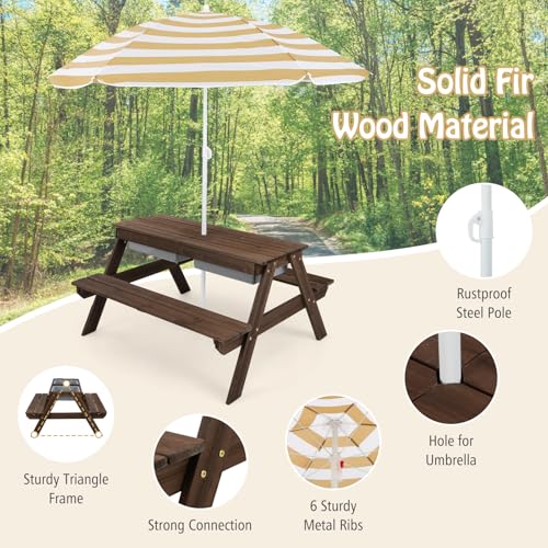 4 in 1 Cedar Wooden Sand & Water Table with Umbrella I5924