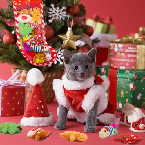 12Pcs Christmas Cat Toys Set with Catnip Plush Mice Feather Cat Wand J465548