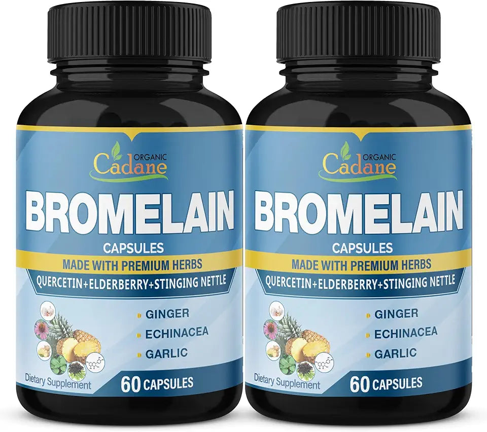 2 Packs Bromelain Capsules with Quercetin Elderberry Ginger Echinacea Garlic Black Pepper K723