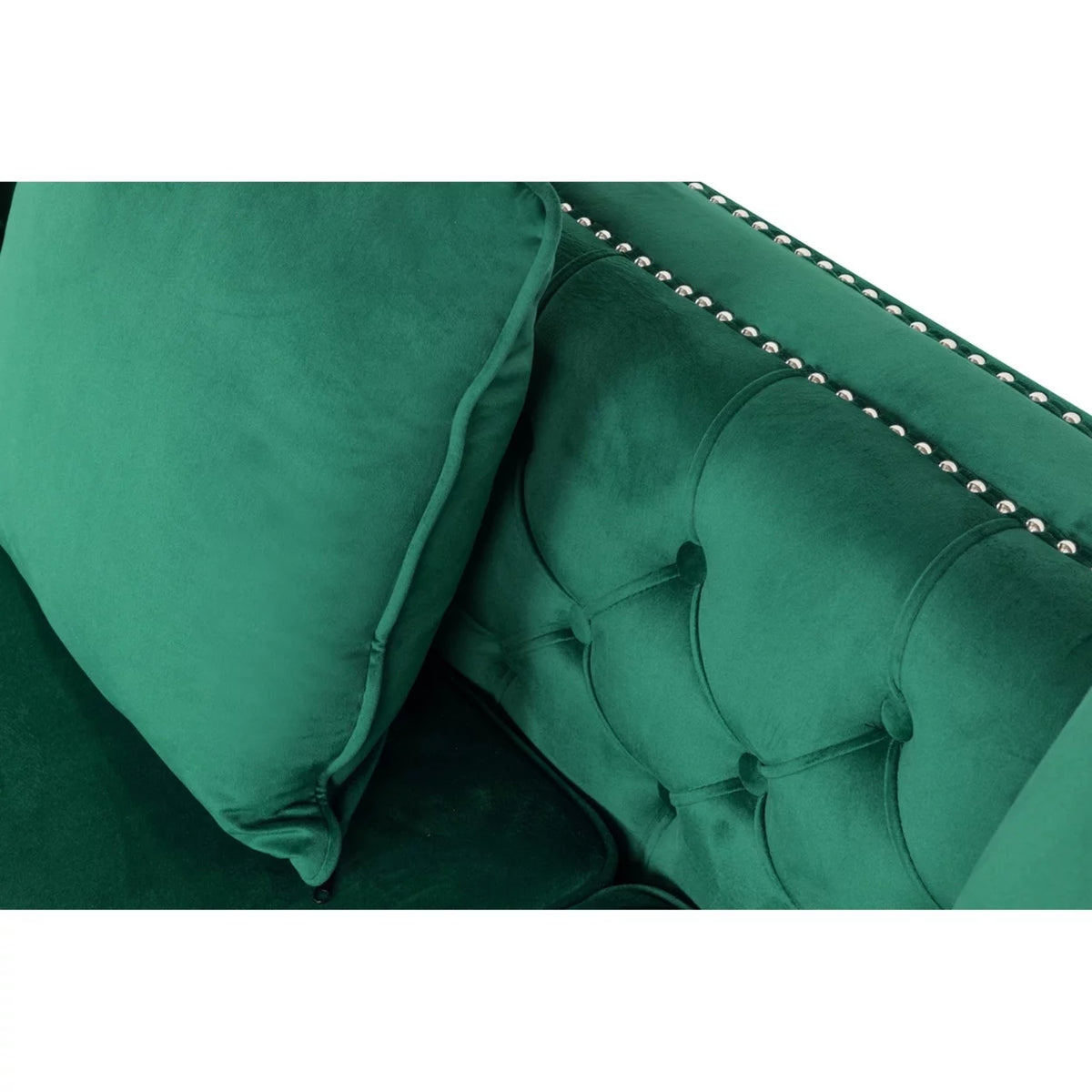 68 Inch Green Velvet Chaise Sofa with Nailhead Trim and Tufting Q945364